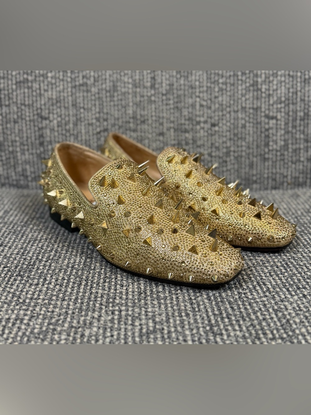 Ferucci Gold Crystal Spike Studded Loafers Men’s Size 5 Slip On Shoes